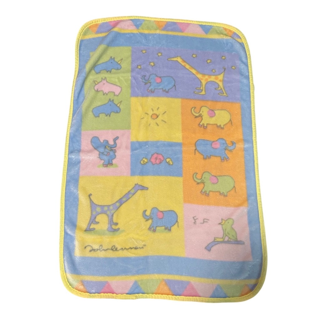 Vintage 1999 Carters John Lennon Real Love Animal Fleece Baby Blanket 30x45 Blue